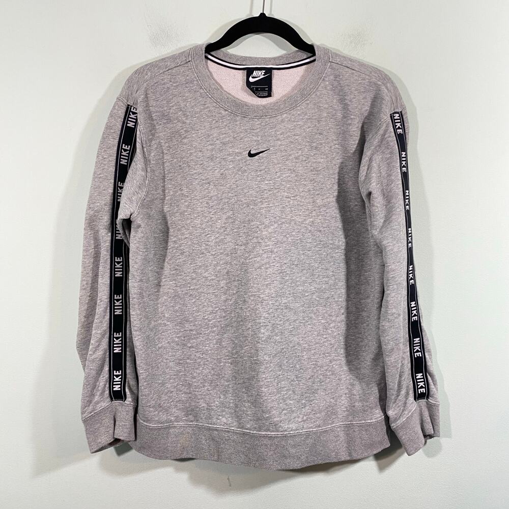 Nike Sportswear Women Grey Logo Tape Sleeve Pullover Sweatshirt Size S #CN6872